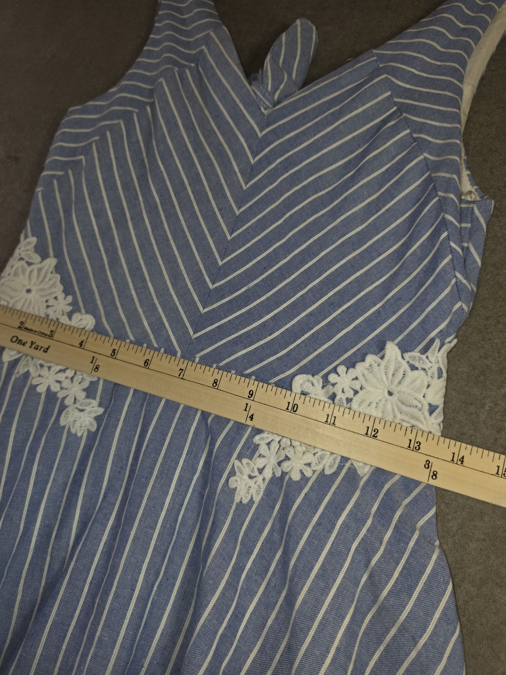 Francesca's Collections Miami Blue & White Stripe Lace Detail Poly-Cotton Blend - Picture 12 of 15